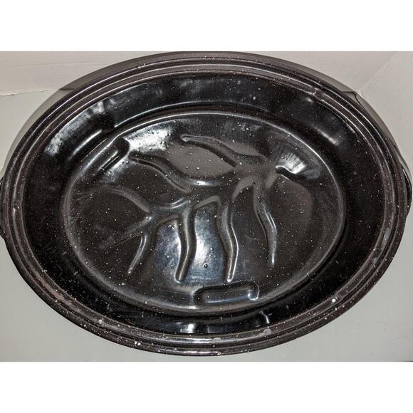 Large Black Speckled Enamel Roasting Pan 16.25" x 12.25" - Picture 4 of 5